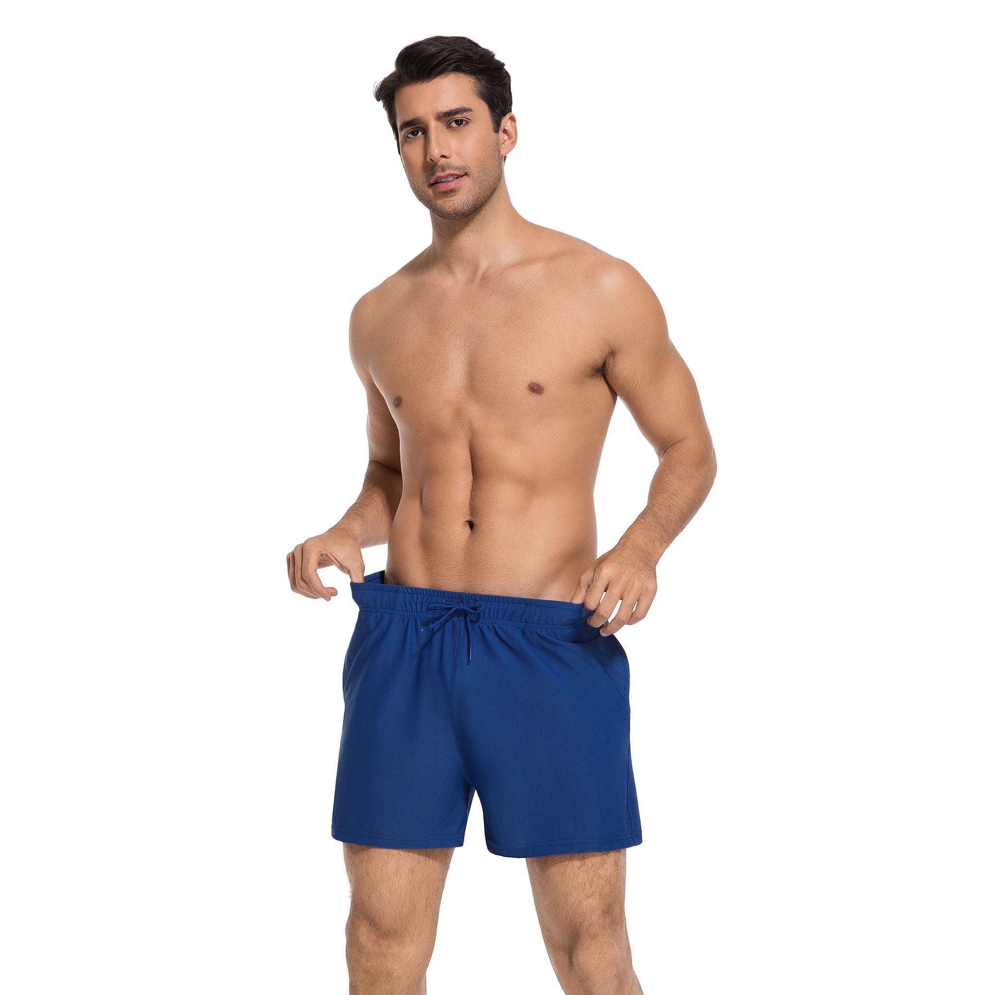 Minimise Tan Lines Men's Tan Through Swim Trunks - Blue Quick-Dry Male Beach Shorts - UV Permeable Man's Swimwear with Pockets
