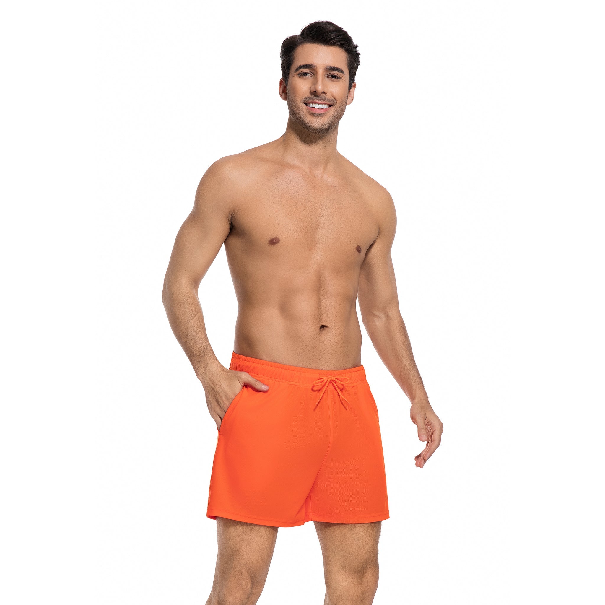 Orange Tan Through Men's Swim Trunks - Minimise Tan Lines Male Beach Shorts - Quick Dry UV Permeable Man's Swimwear with Pockets