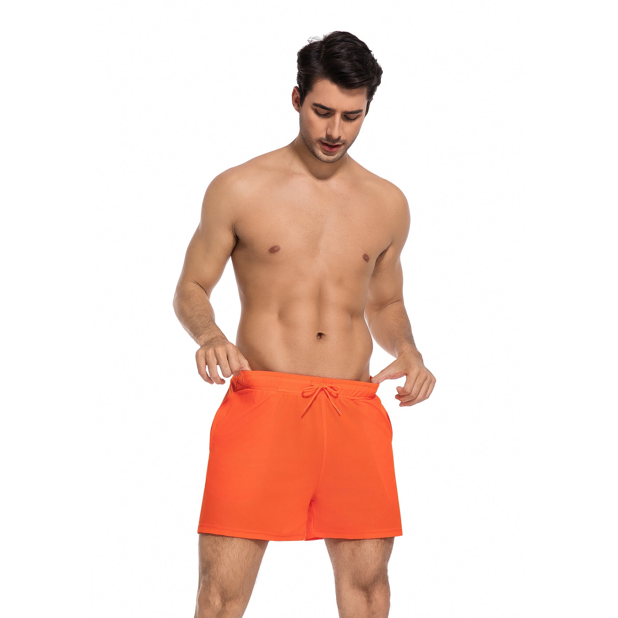 Orange Tan Through Men's Swim Trunks - Minimise Tan Lines Male Beach Shorts - Quick Dry UV Permeable Man's Swimwear with Pockets