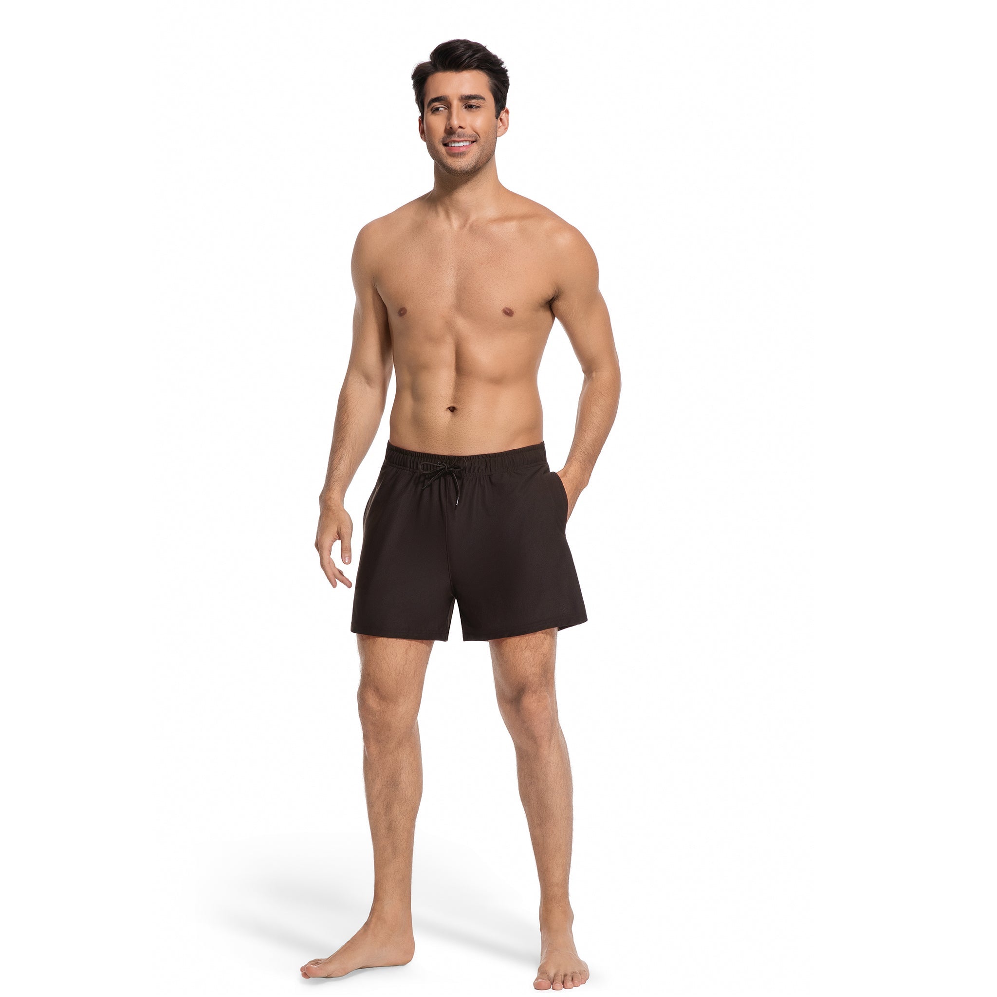 Men's Tan Through Swim Trunks in Classic Black - Minimise Tan Lines Male Beach Shorts - UV Permeable Quick Dry Man's Swimwear with Pockets