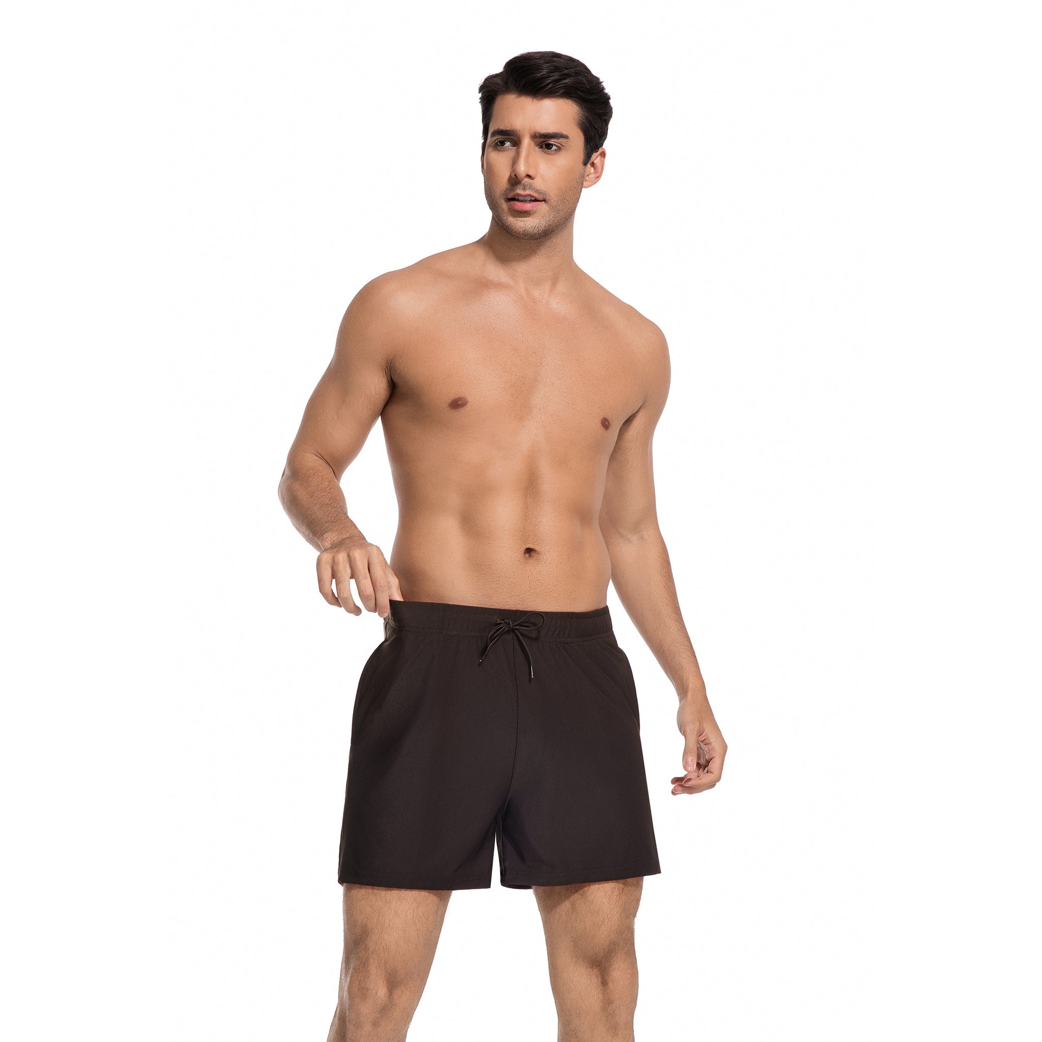 Men's Tan Through Swim Trunks in Classic Black - Minimise Tan Lines Male Beach Shorts - UV Permeable Quick Dry Man's Swimwear with Pockets