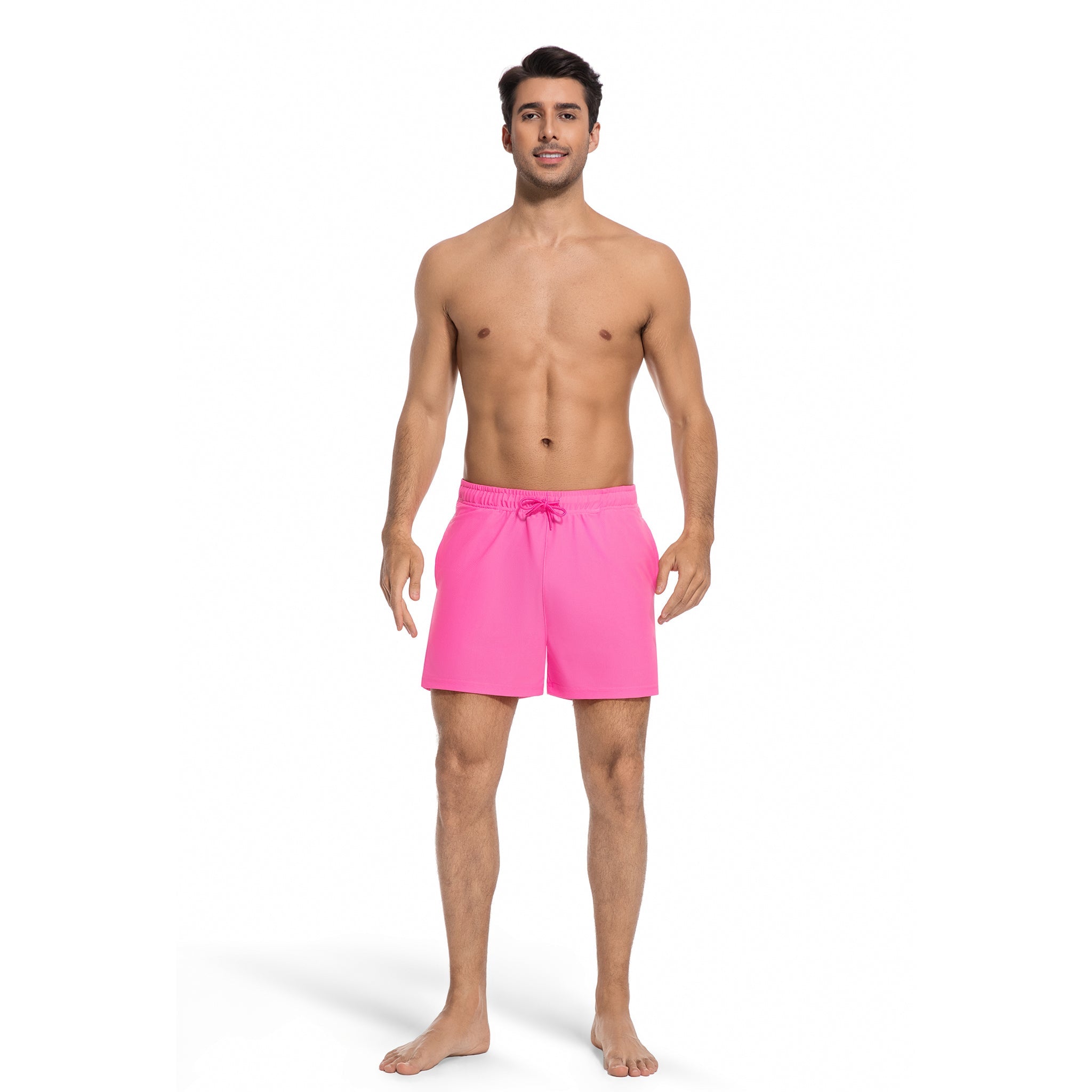 Tan Through Pink Men's Swim Trunks - Minimise Tan Lines Male Beach Shorts - UV Permeable Quick Dry Man's Swimwear with Pockets