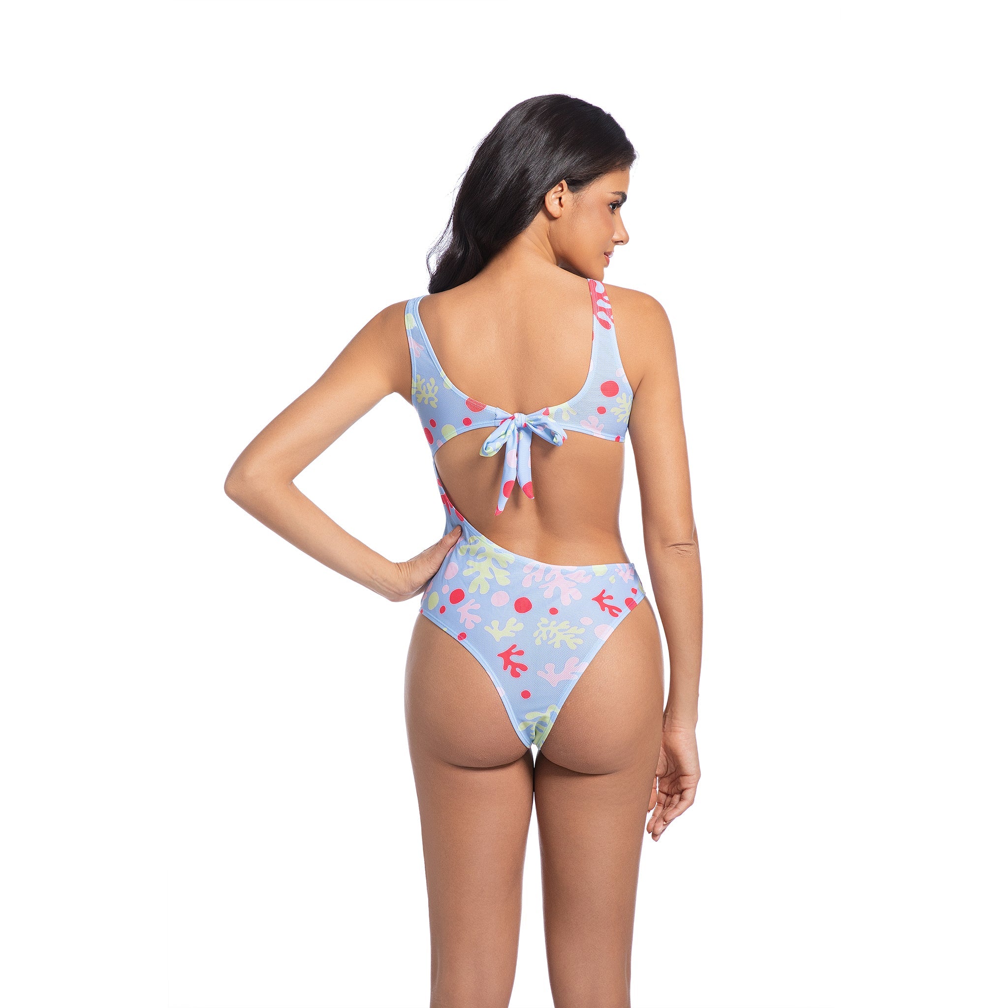 One Piece Swimsuit for Women Coral Print Patterned - Minimise Tan Lines Tan Through Asymmetrical Cutout Monokini - Female High-Cut Cheeky Ribbed Bathing Suit Woman's Beachwear