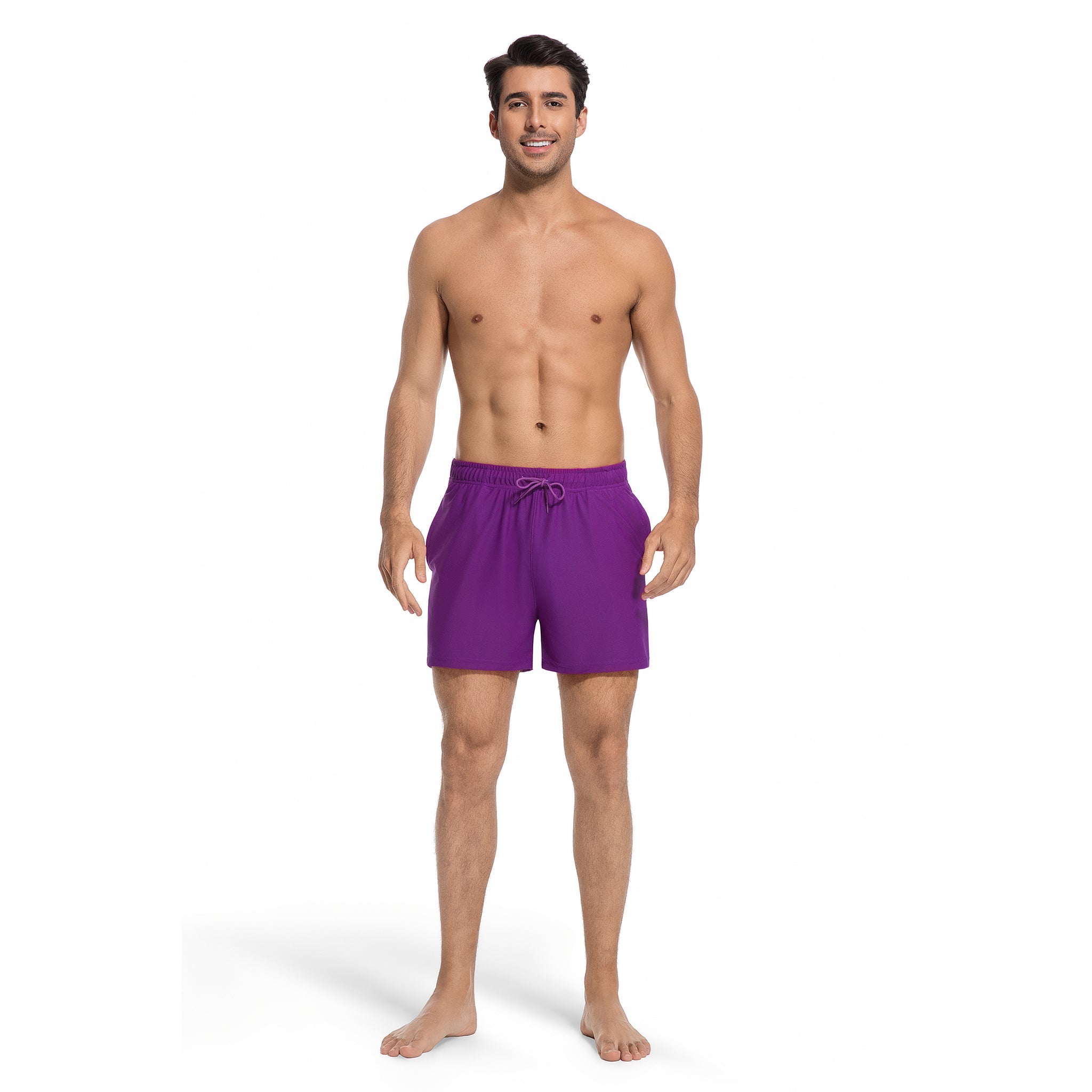 Purple Men's Tan Through Swim Trunks - Minimise Tan Lines Quick Dry Male Beach Shorts - UV Permeable Man's Swimwear with Pockets